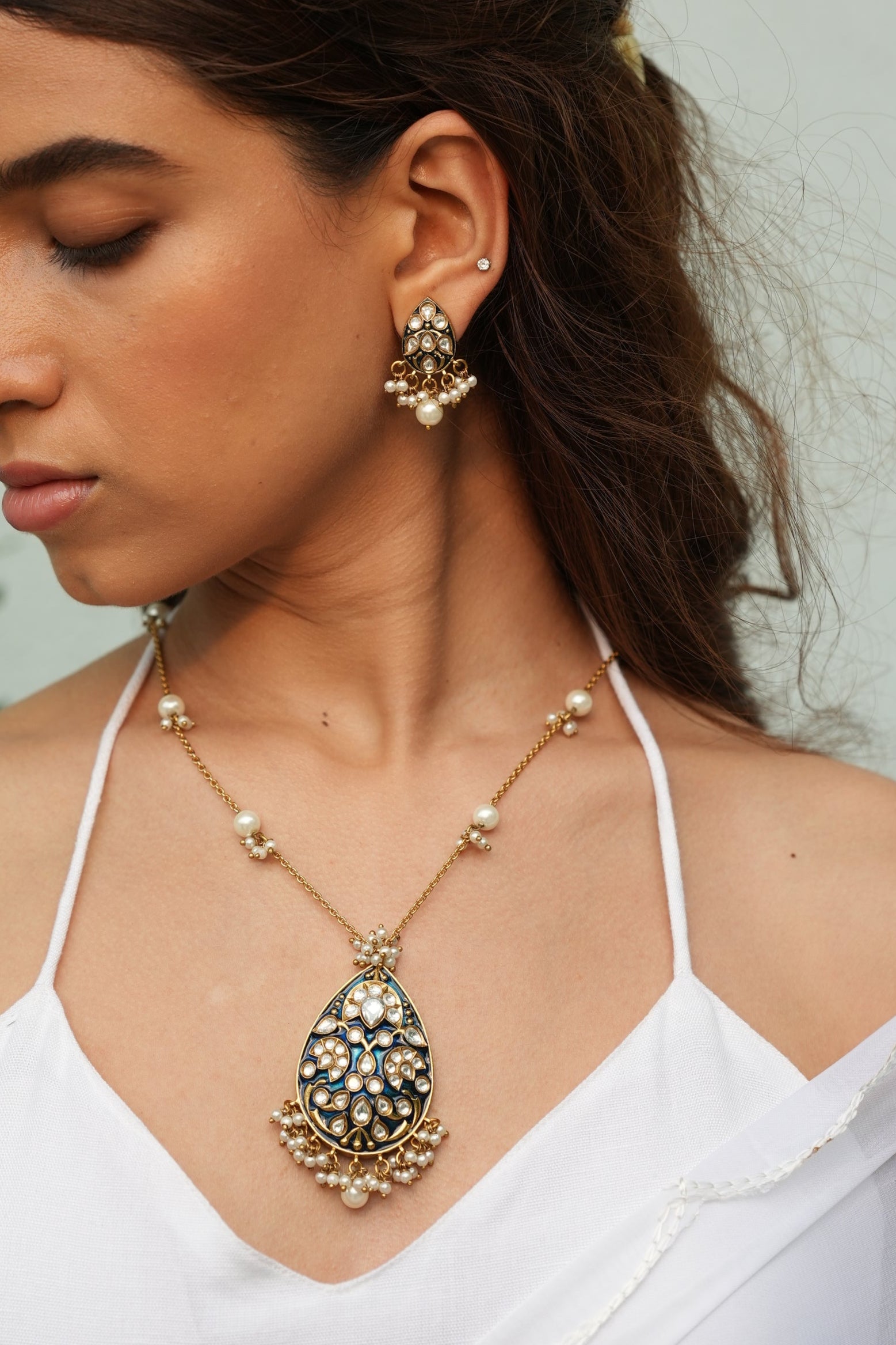 Sheesh Bagh Pendant Set Blue